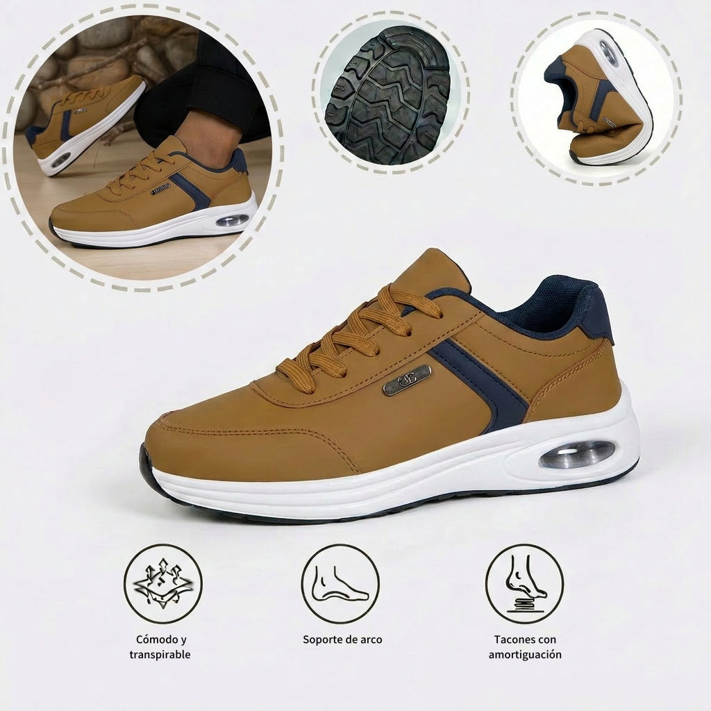 Zapatos ortopédicos cómodos: con soporte para el arco del pie, que alivian el dolor; ligeros, con amortiguación y exterior de piel impermeable.