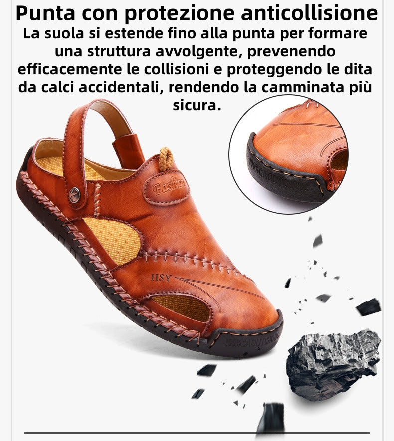 【⏰Ultimo giorno, sconto del 70%! Da non perdere!】Sandali ortopedici ergonomici realizzati in pelle di vacchetta australiana,✅progettati appositamente per gli uomini europei.