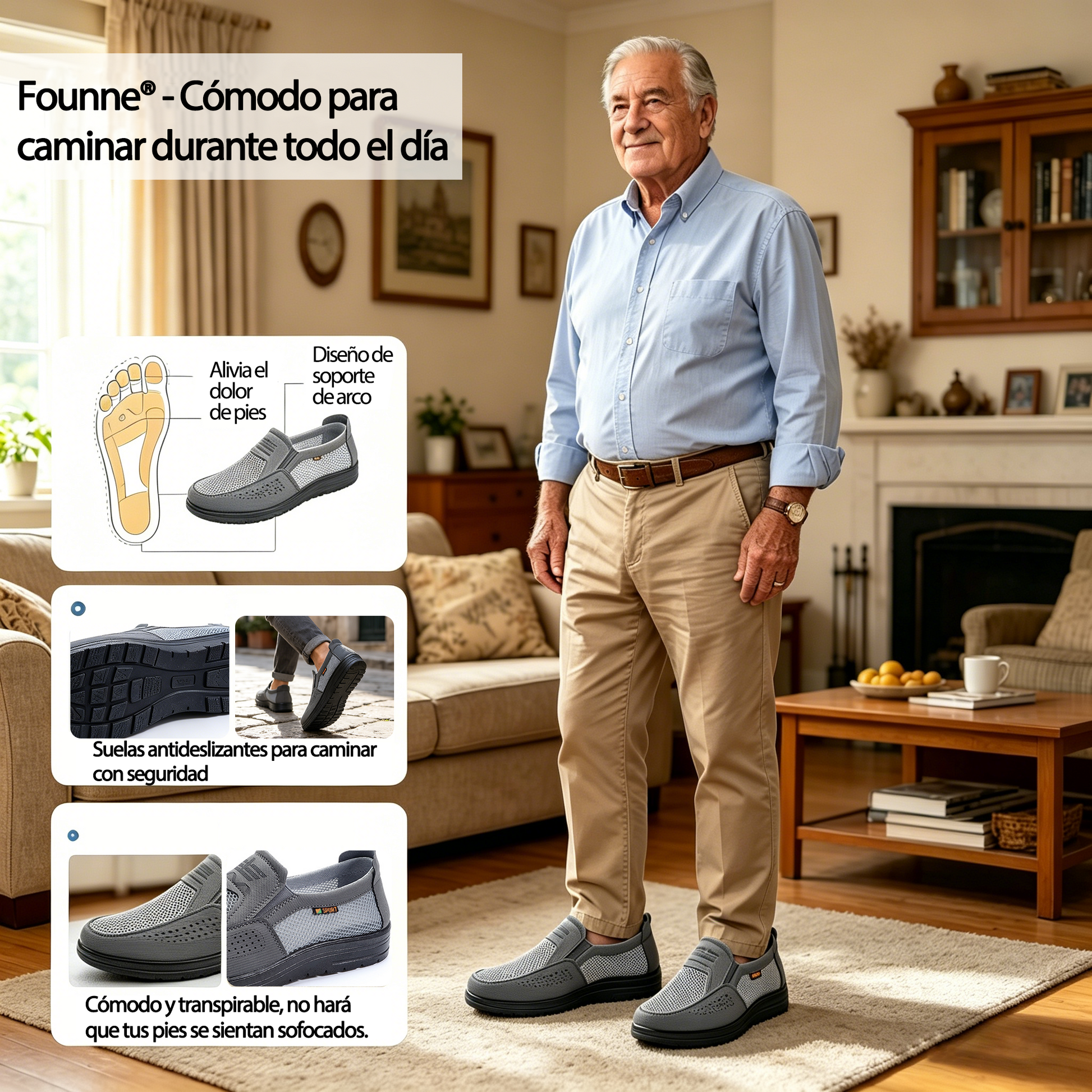 Founne® 【🔥Novedad | Mitad de precio por tiempo limitado⏰】 Zapatos de piel de becerro de alta calidad | Cuero genuino | Impermeables y antideslizantes | Alivian la fatiga del pie | Comodidad inmediata 👟（副本）（副本）