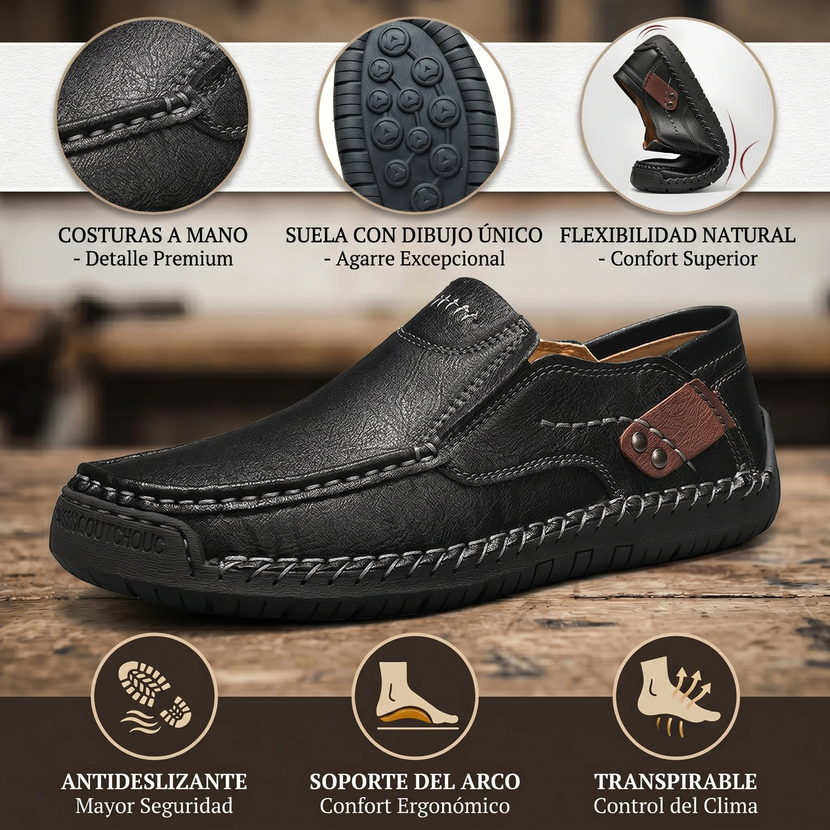 🎉¡Último día! ¡50% de descuento! ✅Zapatos ortopédicos médicos, mocasines de cuero genuino con soporte para el arco del pie, alivian eficazmente el dolor de espalda, articulaciones y pies, impermeables y antideslizantes.