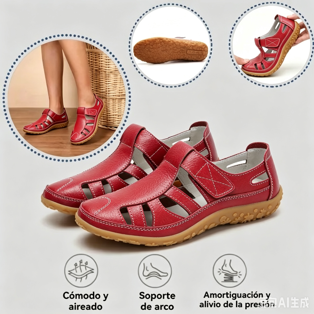 🔥50% de descuento: Sandalias BellaVita de cuero genuino cómodas — Suavidad premium · Antideslizantes · Ligeras · Frescas