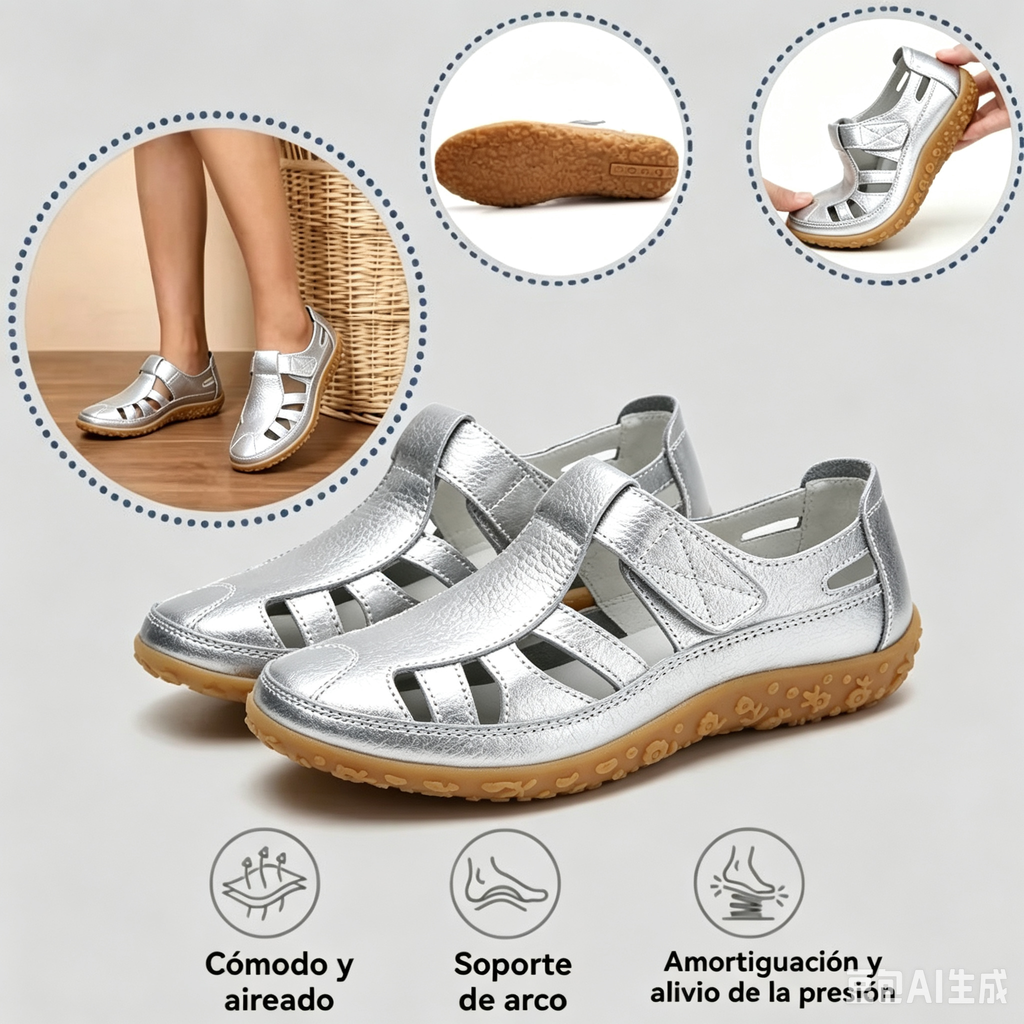 🔥50% de descuento: Sandalias BellaVita de cuero genuino cómodas — Suavidad premium · Antideslizantes · Ligeras · Frescas