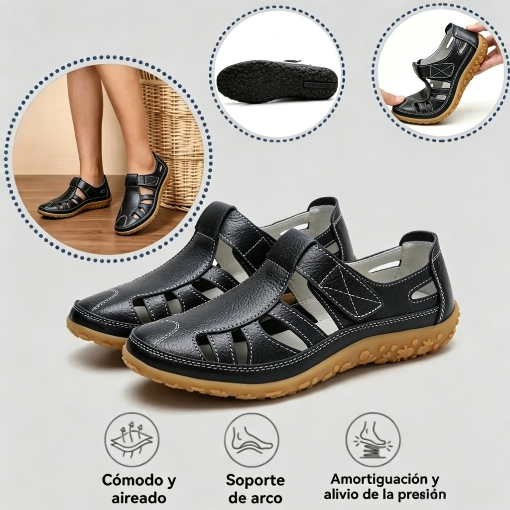 🔥50% de descuento: Sandalias BellaVita de cuero genuino cómodas — Suavidad premium · Antideslizantes · Ligeras · Frescas