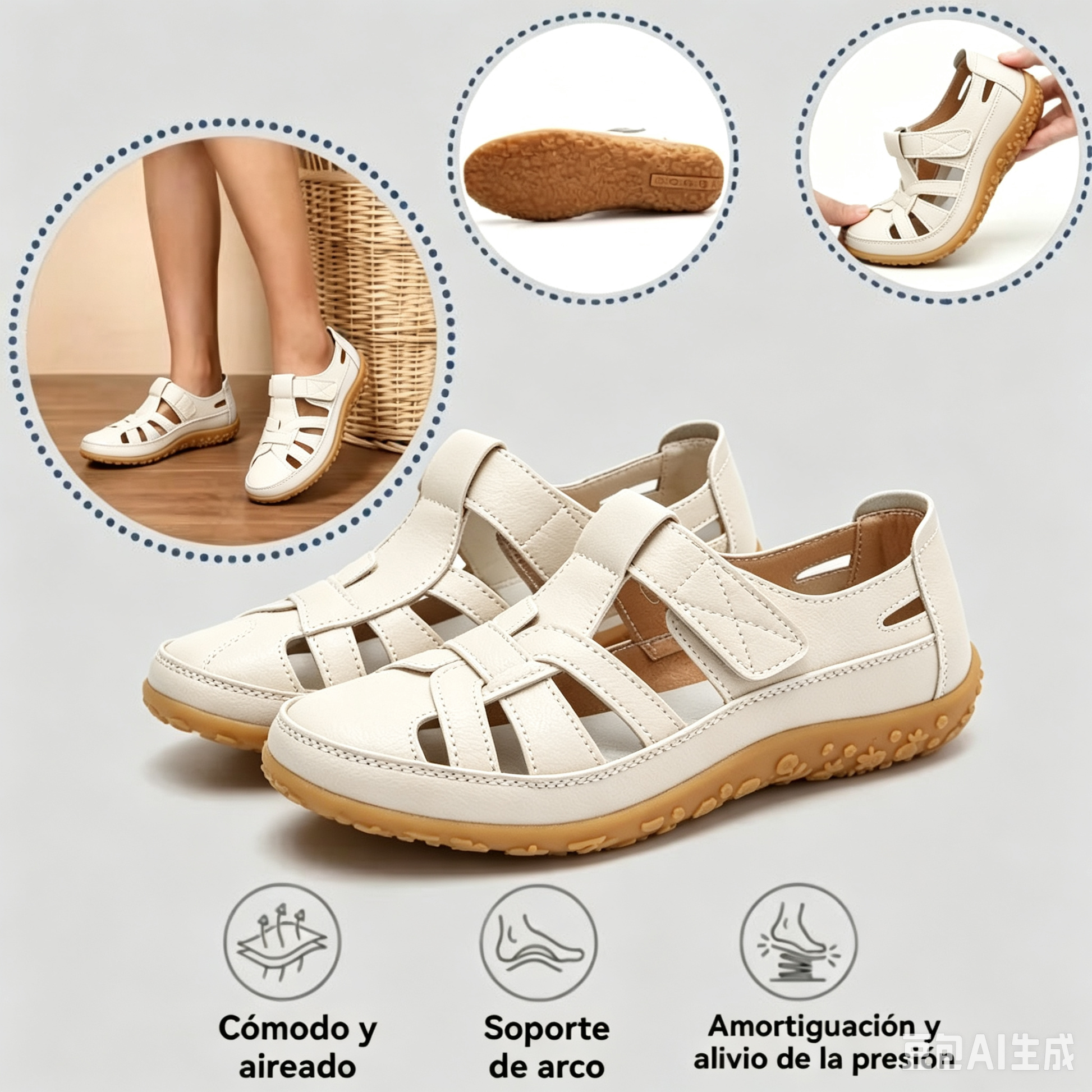 🔥50% de descuento: Sandalias BellaVita de cuero genuino cómodas — Suavidad premium · Antideslizantes · Ligeras · Frescas