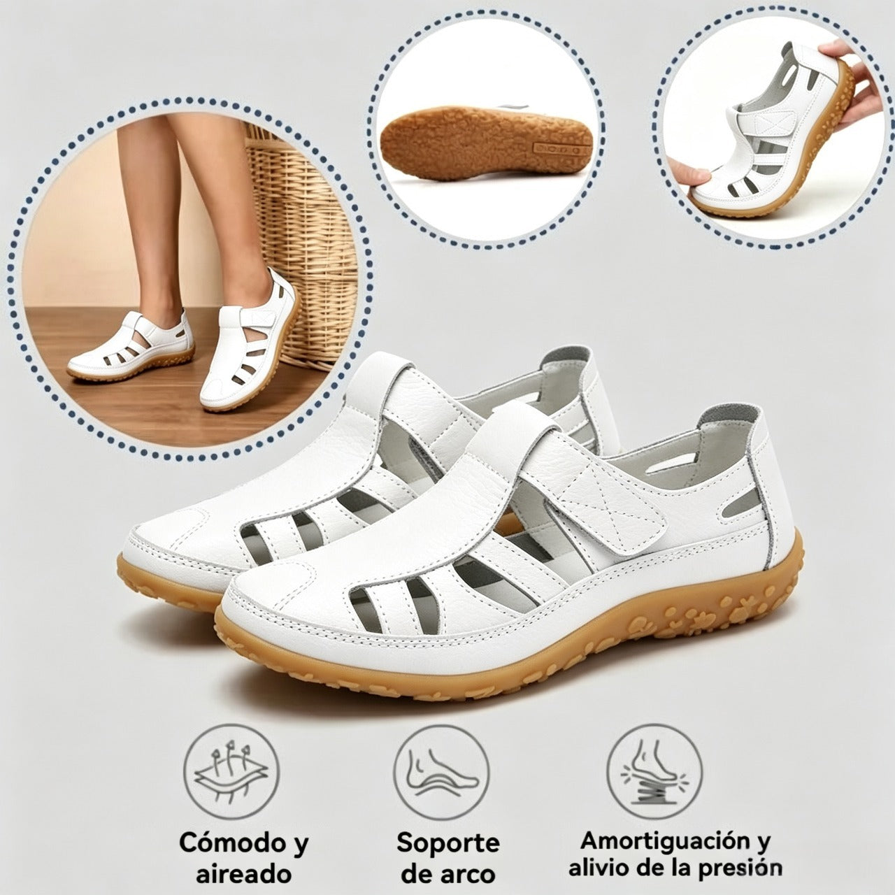 🔥50% de descuento: Sandalias BellaVita de cuero genuino cómodas — Suavidad premium · Antideslizantes · Ligeras · Frescas