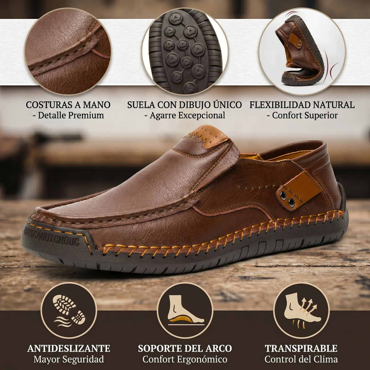 🎉¡Último día! ¡50% de descuento! ✅Zapatos ortopédicos médicos, mocasines de cuero genuino con soporte para el arco del pie, alivian eficazmente el dolor de espalda, articulaciones y pies, impermeables y antideslizantes.