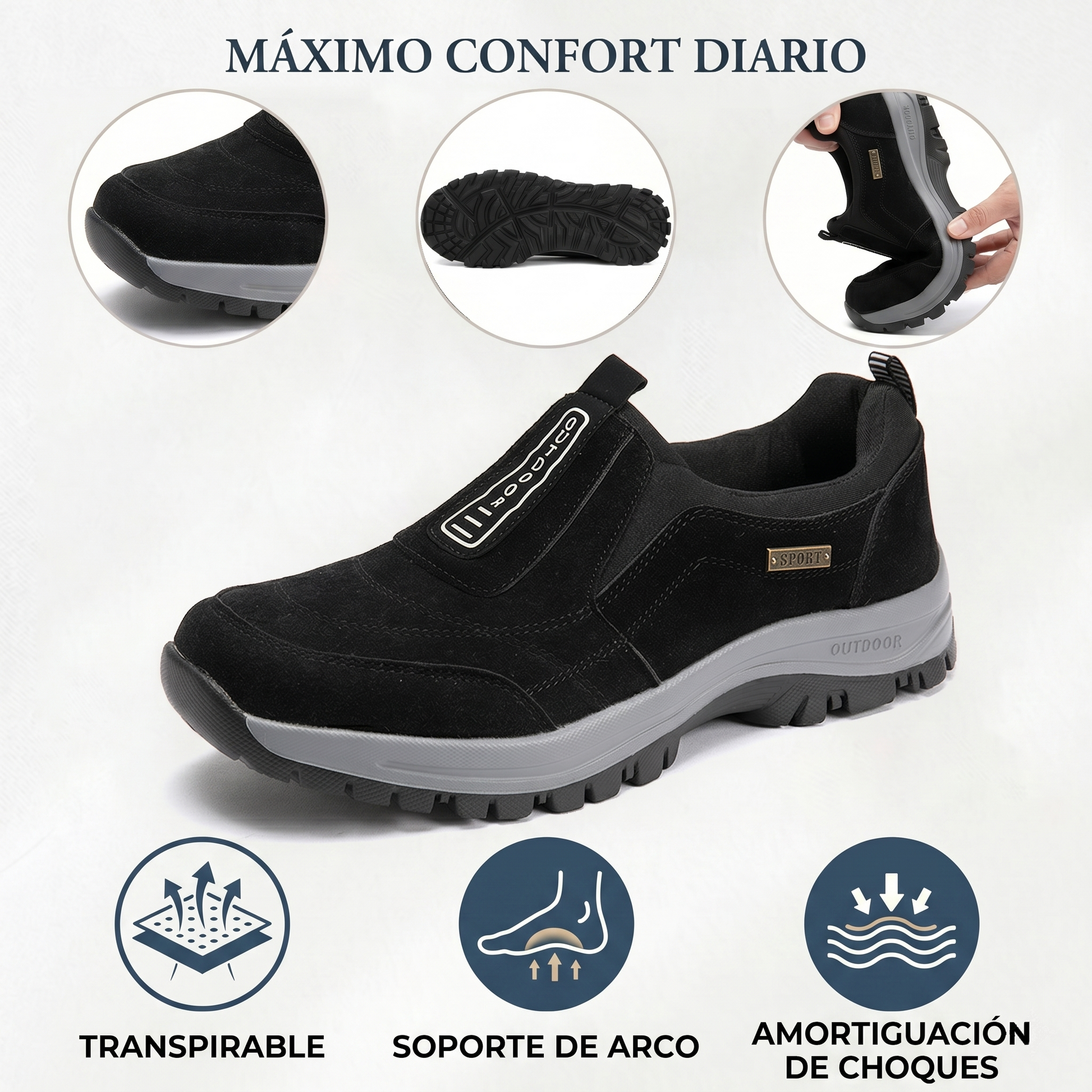 🔥 50% de descuento - ¡No te lo pierdas! 🦶Zapatos de Exterior ASSNAS para Hombre | Soporte de Arco Avanzado, Gamuza Antideslizante y Confort Total