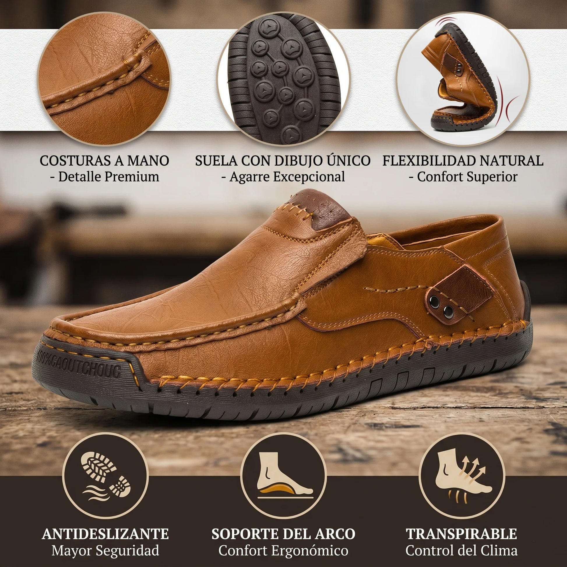 🎉¡Último día! ¡50% de descuento! ✅Zapatos ortopédicos médicos, mocasines de cuero genuino con soporte para el arco del pie, alivian eficazmente el dolor de espalda, articulaciones y pies, impermeables y antideslizantes.