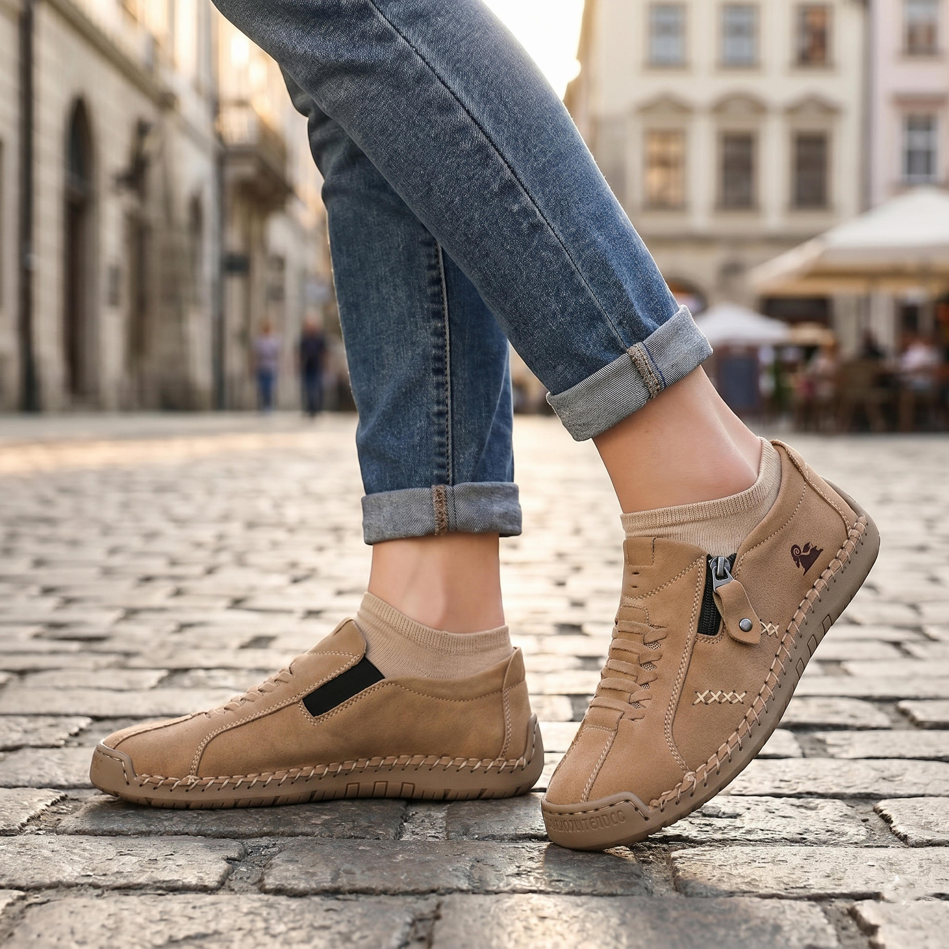 Mocasines de Piel con Cremallera para Mujer, Zapatos Cómodos Ergonómicos, Calzado Casual para Caminar Sin Cordones