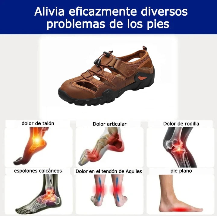 Sandalias con protección para los dedos: con soporte para el arco del pie, que alivia el dolor; ligeras y con amortiguación.
