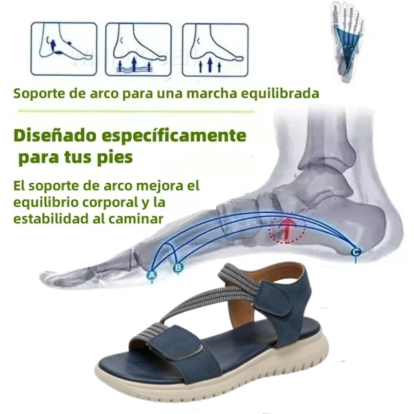 Sandalias ortopédicas cómodas: soporte ergonómico para el arco del pie, ancho ajustable y diseño que realza la silueta de la pierna.