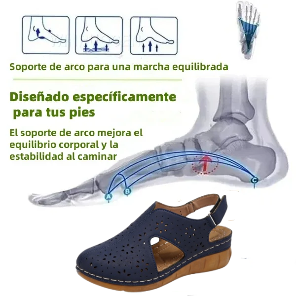 Sandalias con protección para los dedos: con soporte para el arco plantar, que alivia el dolor; ligeras y con amortiguación.