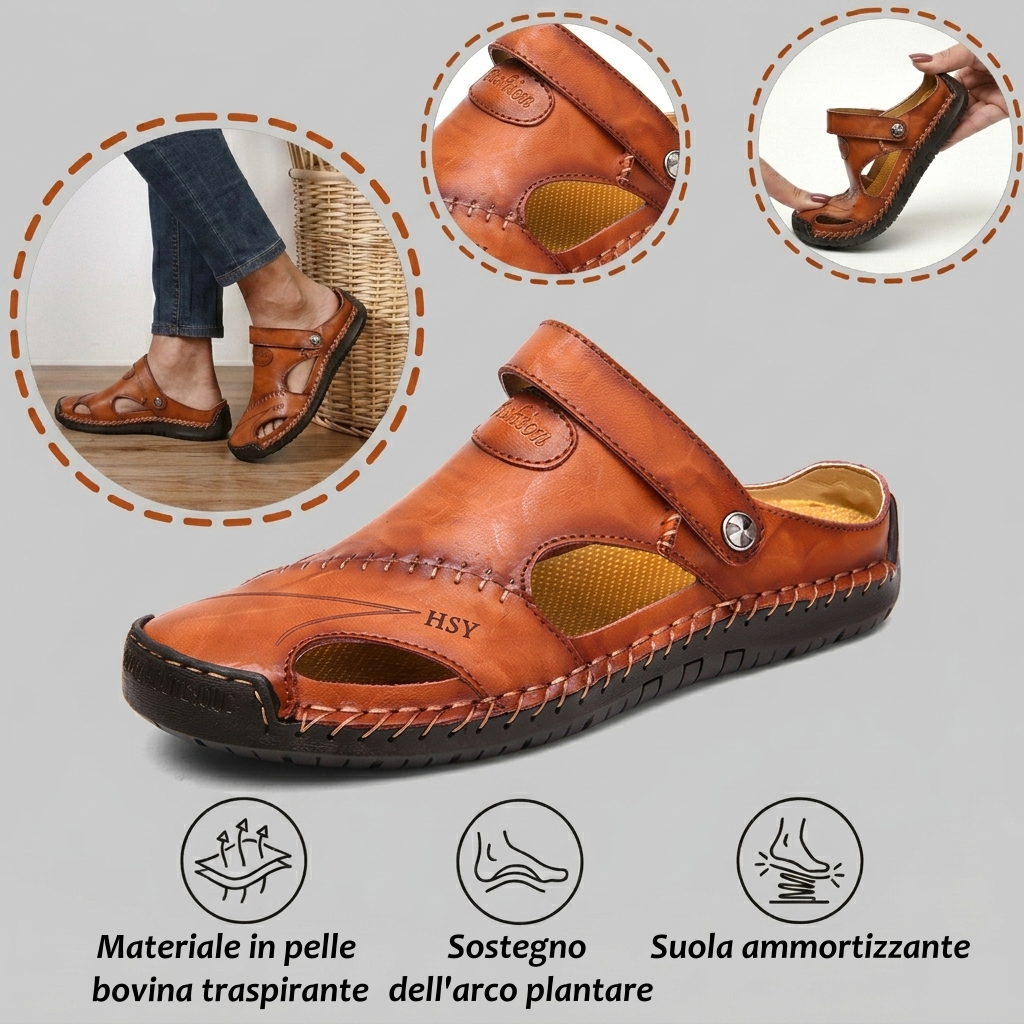【⏰Ultimo giorno, sconto del 70%! Da non perdere!】Sandali ortopedici ergonomici realizzati in pelle di vacchetta australiana,✅progettati appositamente per gli uomini europei.