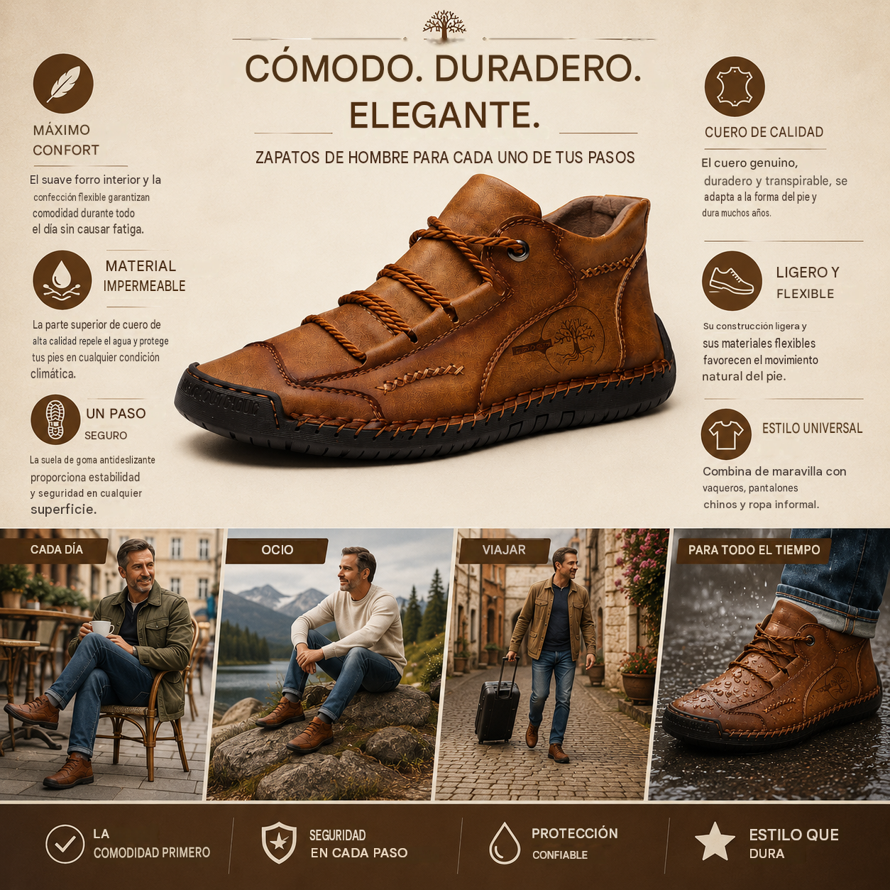 (🔥 50% de descuento - ¡No te lo pierdas!) Zapatos de piel de becerro premium - Zapatos ortopédicos - 👞 Impermeables y antideslizantes (soporte de arco para caminar más fácilmente)