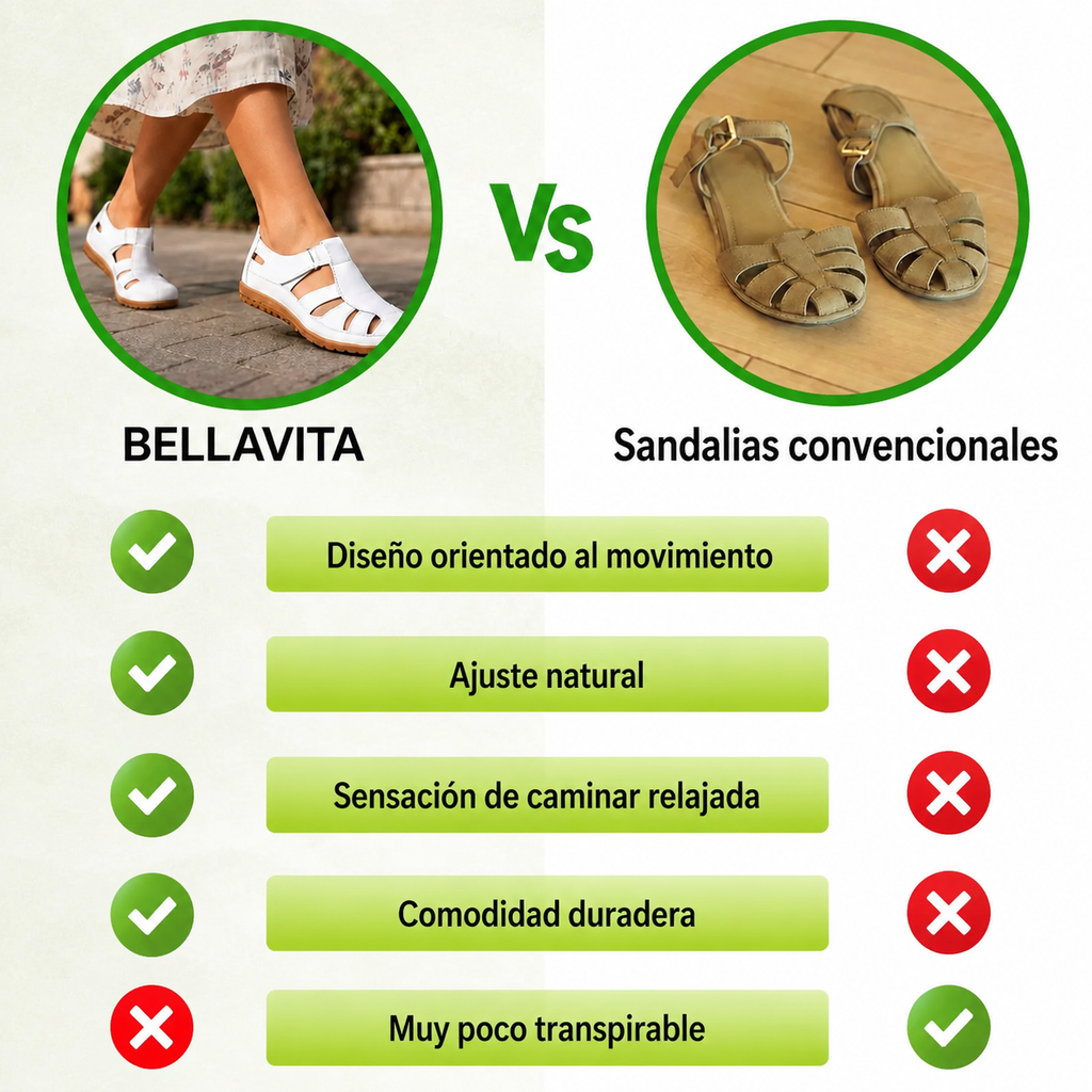 🔥50% de descuento: Sandalias BellaVita de cuero genuino cómodas — Suavidad premium · Antideslizantes · Ligeras · Frescas