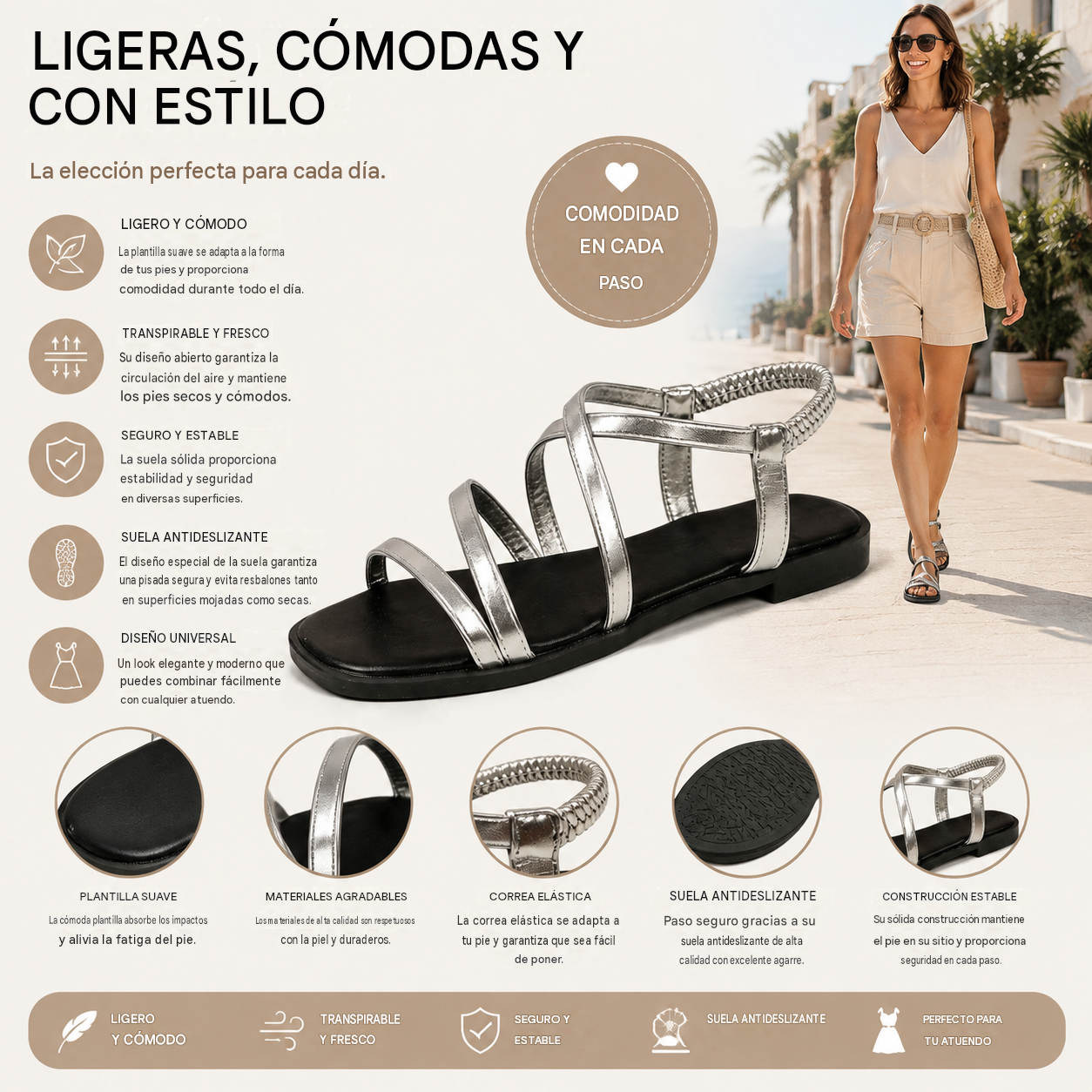 Sandalias ortopédicas ergonómicas — Con soporte para el arco que ayuda a aliviar el dolor de pies, estabilizar el talón y reducir la inestabilidad al caminar
