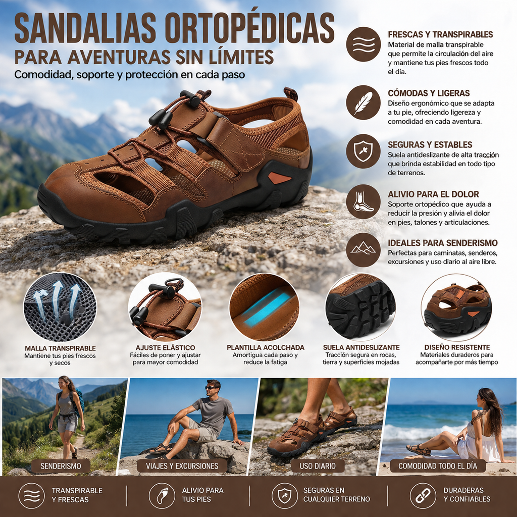 Sandalias con protección para los dedos: con soporte para el arco del pie, que alivia el dolor; ligeras y con amortiguación.