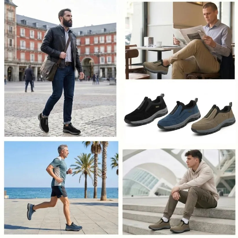 🎁 Oferta especial: 50% 🎁 Zapatos ortopédicos para caminar para hombre — Zapatos de gamuza cosidos a mano 👟 Impermeables y antideslizantes ✅ Soporte para el arco — Caminar cómodamente.