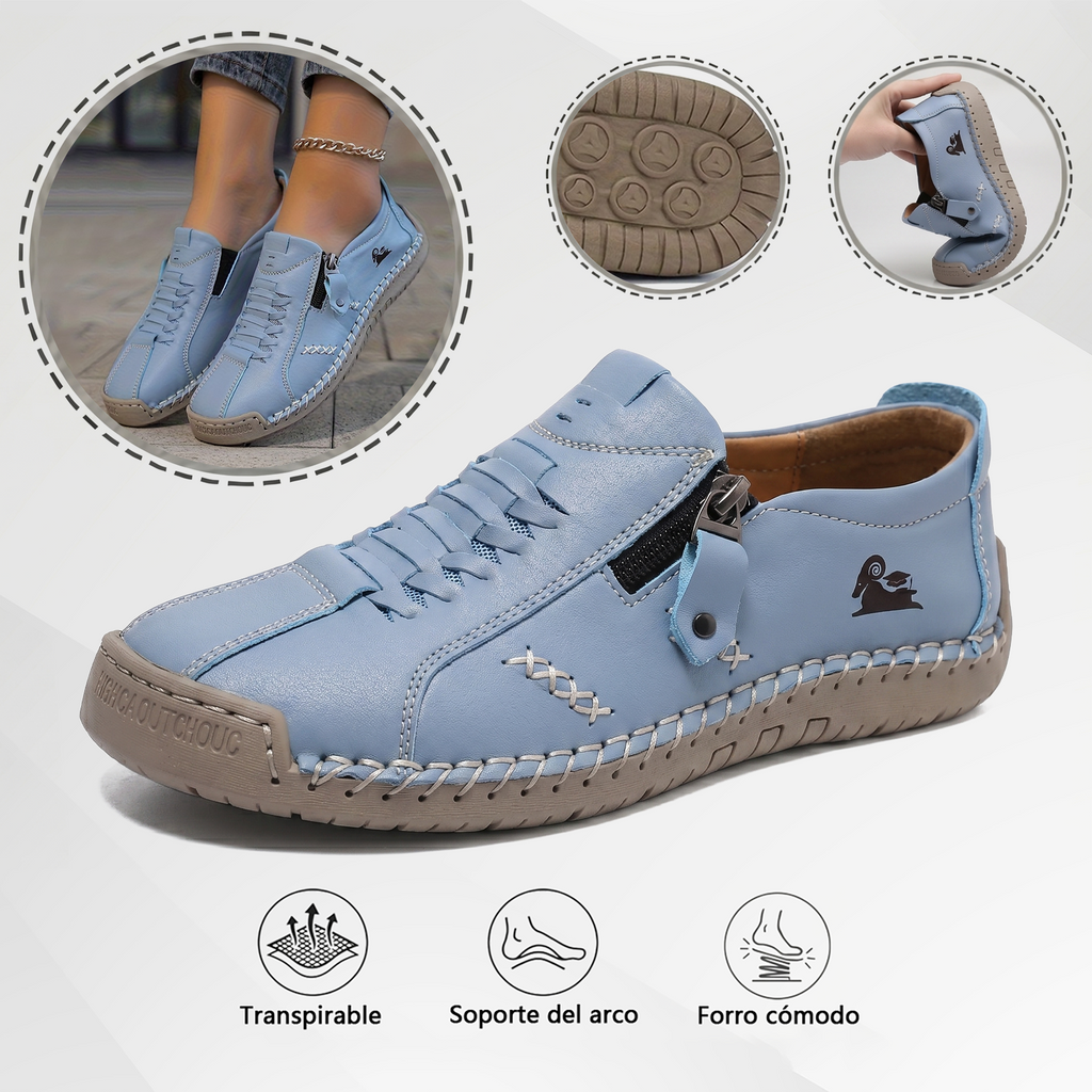 Mocasines de Piel con Cremallera para Mujer, Zapatos Cómodos Ergonómicos, Calzado Casual para Caminar Sin Cordones